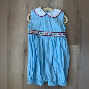 Blue Baby Romper with Airplane Embroidery